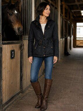Jack Wills Black Belted Diamond Quilted Moto Field Jacket Coat US 6 UK 10